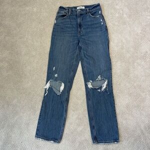 Abercrombie & Fitch 90s Straight Dad Ultra High Rise Jeans Distressed Sz 26 Sz 2